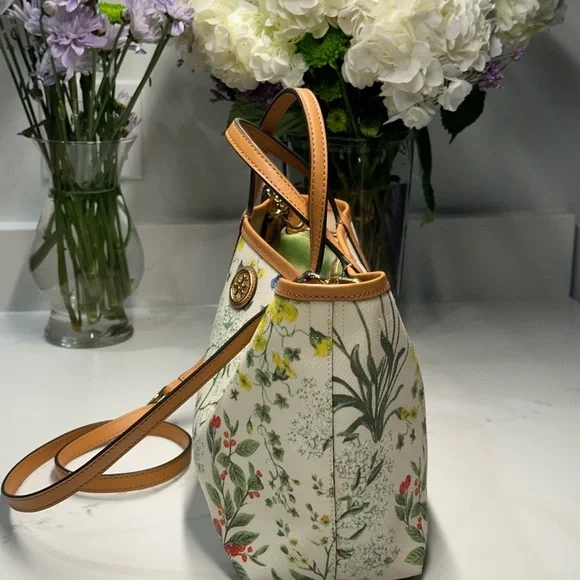 Tory Burch Watercolor Botanical Kerrington Tote Crossbody + Shopping Bag + Dusty - Picture 3 of 16